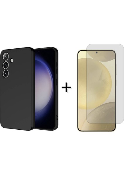 Samsung Galaxy S24 Plus Liquid Içi Kadife Lansman Silikon Kılıf + Temperli Ekran Koruyucu