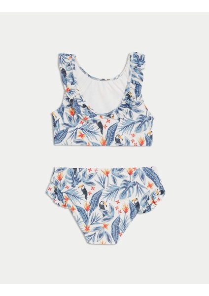 Fırfır Detaylı Desenli Bikini Takımı (6-16 Yaş)