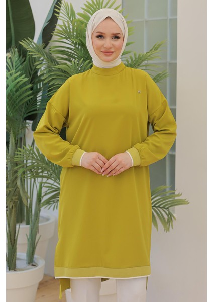 Armine Trend Kolları Ribanalı Arkadan Uzatmalı Basic Tunik Olive 24YT480