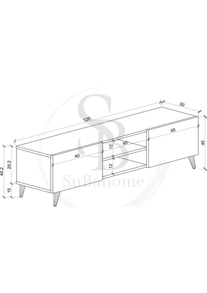 Beyaz Modern 120 cm 2 Kapaklı Raflı Tv Ünitesi Modüler Tv Sehpası Mdf