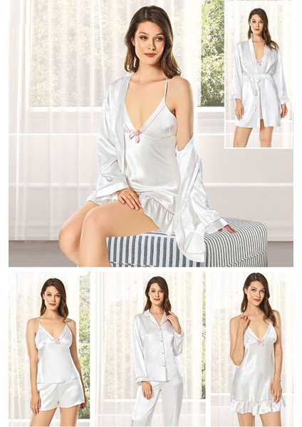 8630 Kadın Çeyizlik Saten 6'lı Set-Ekru