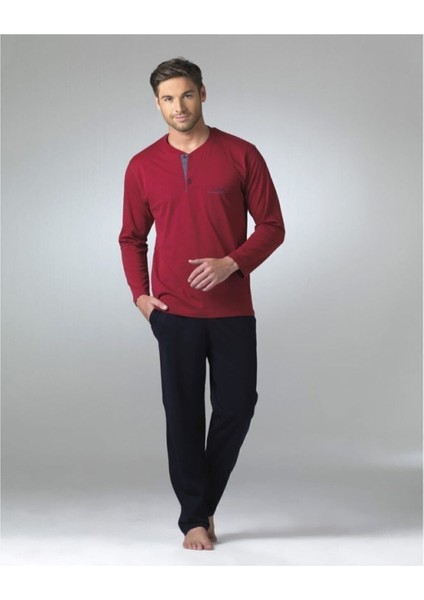 Erkek Bordo Uzun Kollu Pijama Takımı - T3409