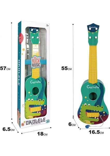 RKU-06GR Plastik Yeşil Timsah Desenli Çocuk Oyuncak Ukulele