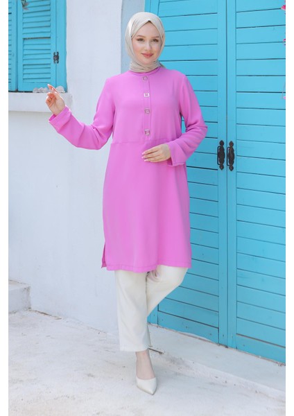 Armine Trend Kare Çıtçıtlı Tunik Pembe 24YT451