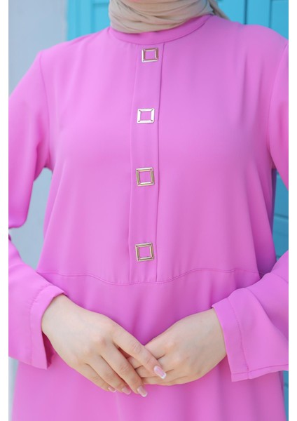 Armine Trend Kare Çıtçıtlı Tunik Pembe 24YT451