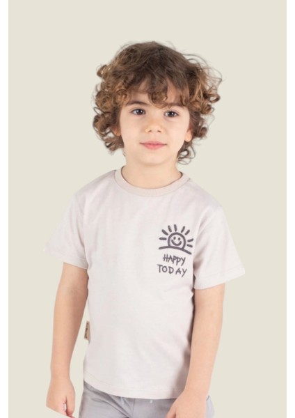 Bej Güneş Işlemeli Erkek Çocuk T-Shirt ( 2-5 Yaş )