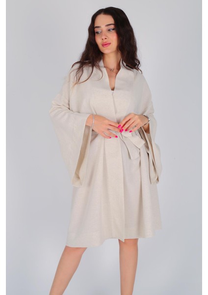 Kadın Bej Bağlamalı Kısa Kimono fiyatları
