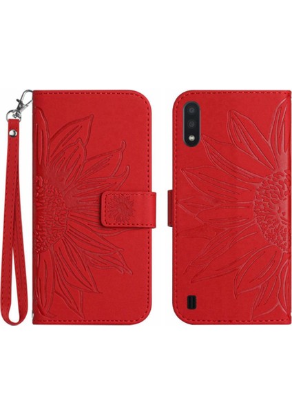 Samsung Galaxy A01 Kabartmalı Ayçiçeği Kısa Kayış ile Lüks Pu (Yurt Dışından)