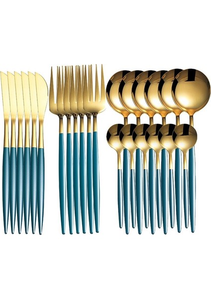 Chembo Çatal Kaşık Seti 24 Parça Portekiz Paslanmaz Çelik Çatal Kaşık Kutusu Seti Titanyum Altın Çatal Kaşık (Yurt Dışından)