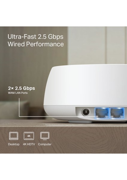 Deco BE25(3-PACK), BE3600 Mbps, 2× 2.5 Gbps Portlar, Aı Destekli Çoklu Işlem Kabiliyeti, 150 Cihaza Kadar Bağlanılabilirlik, Vpn, Wpa3, Dual-Band Wi-Fi 7 Mesh Sistemi