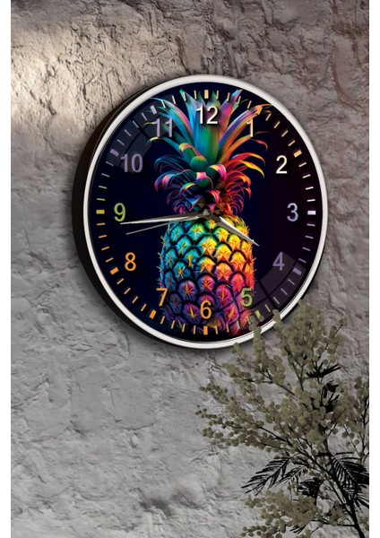 Renkli Ananası Duvar Saati - 29 cm