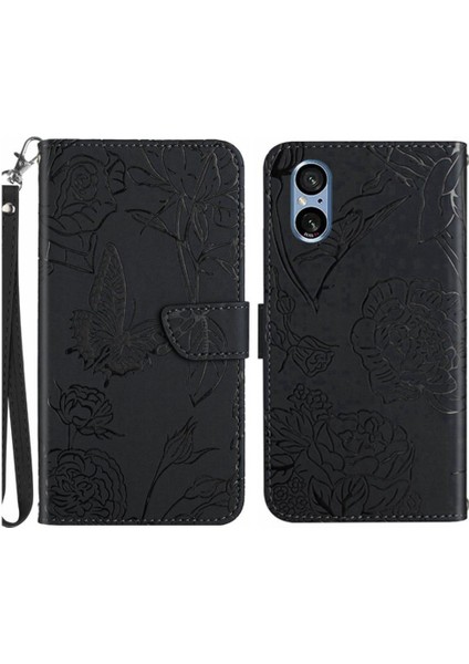 Sony Xperia 5 V Için Kılıf Darbeye Deri Kılıf Bilek Kayışı ile Pu Flip (Yurt Dışından)