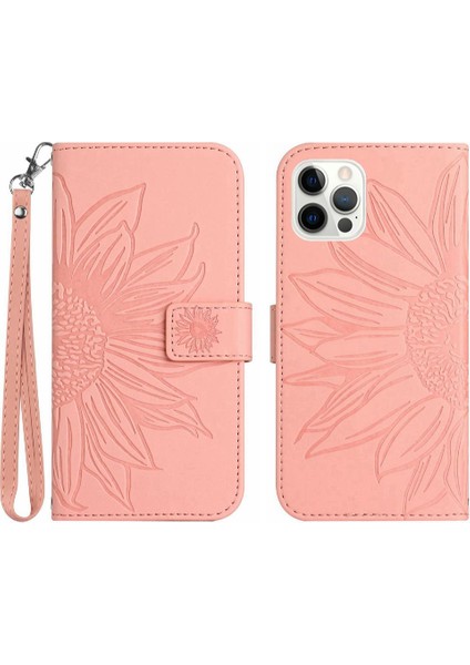 Iphone 12/12 Pro Için Kılıf Kısa Kayış Flip Cüzdan Telefon Kılıfı ile Kabartmalı (Yurt Dışından)