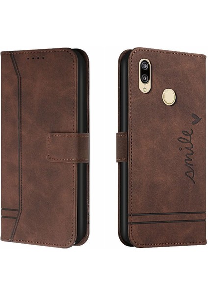 Telefon Kılıfı Için Huawei Huawei 2019 El Kayışı Kart Yuvaları Kapak Flip Folio Pu (Yurt Dışından)