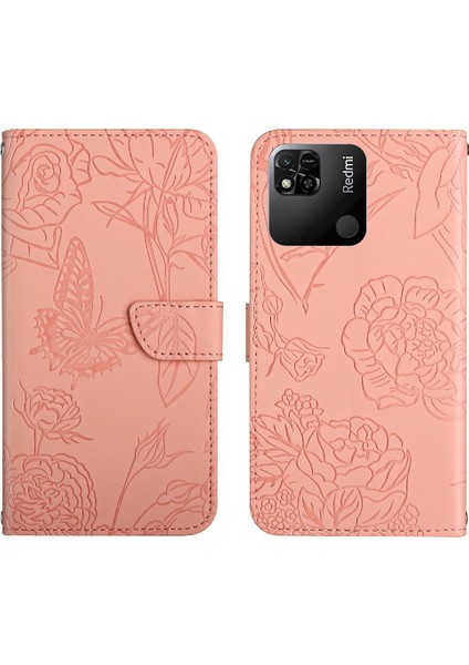 Bilek Kayışı Çiçekler ve Kelebekler ile Xiaomi Redmi 10A Için Kılıf Pu Flip (Yurt Dışından)