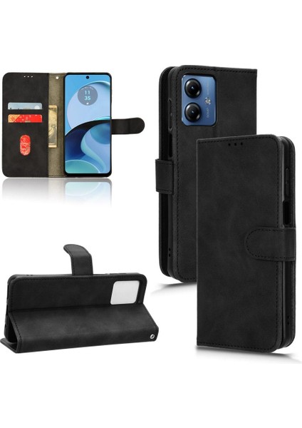 Motorola Moto G14 4g Deri Folio Flip Case Kart Ekleme Için Kılıf (Yurt Dışından)