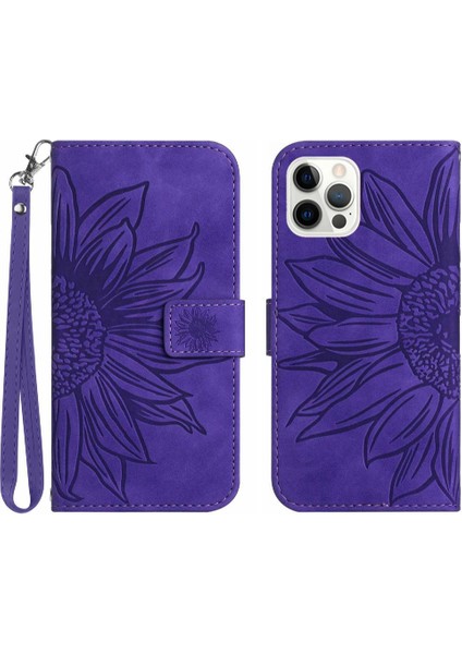 Iphone 12/12 Pro Için Kılıf Kısa Kayış Flip Cüzdan Telefon Kılıfı ile Kabartmalı (Yurt Dışından)
