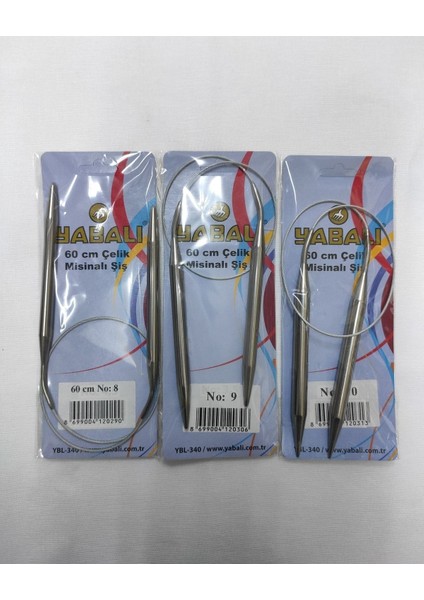 Yabalı 60 Cm Çelik Misinalı 3lü 8-9-10 Numaralar Titanyum Örgü Şişi Seti