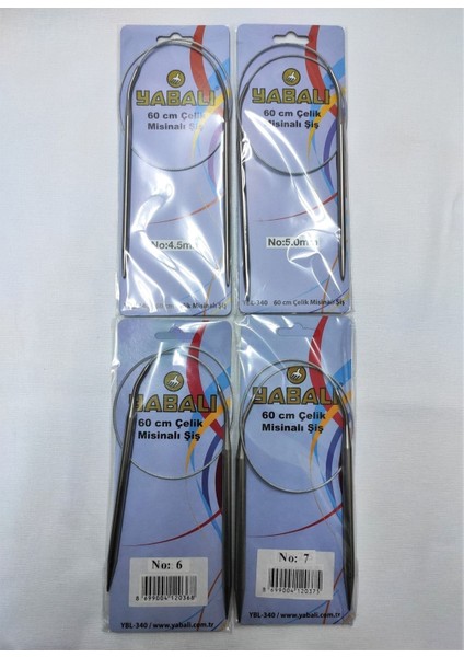 Yabalı 60 Cm Çelik Misinalı Titanyum Örgü Şişi Seti - 4 Lü 4,5-5-6-7 Numaralar