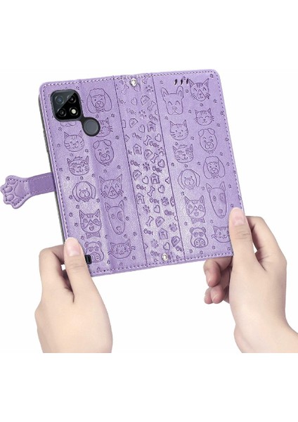 Realme C21 Için Kılıf Deri Kılıf Kapak Çevirin Darbeye Karikatür Hayvanlar (Yurt Dışından)