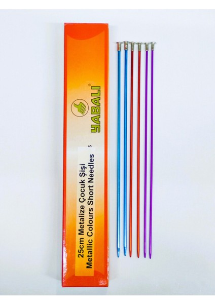 Yabalı Kısa Renkli Örgü Şiş Seti Titanyum 25 Cm (4-4,5-5 No) 3 Adet Çocuk Şişi - Kısa Şiş