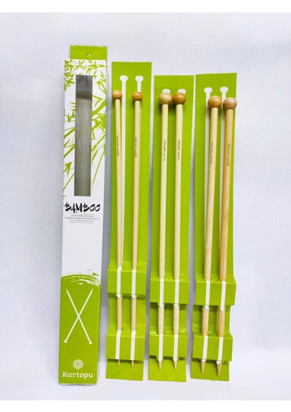 Kartopu Japon Bambu Şiş 3lü Set 6-7-8 Numaralar Bamboo Ahşap Örgü Şişi