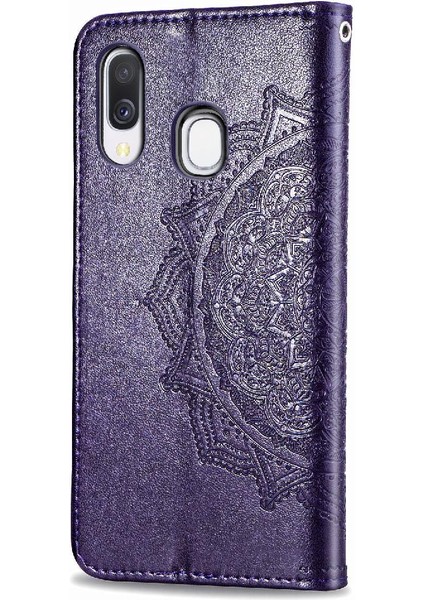 Samsung A40 Flip Kapak Zarif Desen Basit Iş Deri (Yurt Dışından)