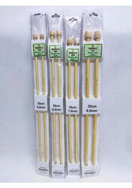 Yabalı Bambu Şiş 4 Çift 5-6-7-8 Numara Ahşap Örgü Şişi