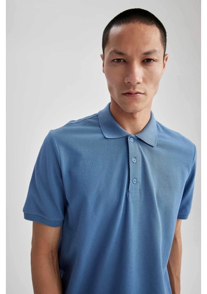 Erkek Mavi Regular Fit %100 Pamuk Nefes Alan Doku Polo Yaka Basic Tişört modelleri