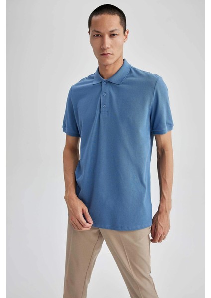 Erkek Mavi Regular Fit %100 Pamuk Nefes Alan Doku Polo Yaka Basic Tişört fırsatları