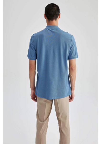 Erkek Mavi Regular Fit %100 Pamuk Nefes Alan Doku Polo Yaka Basic Tişört indirimleri