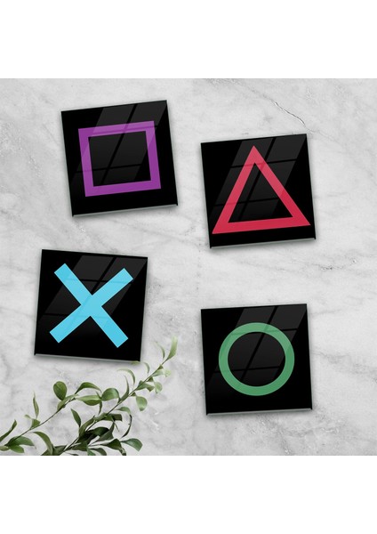 Cam Bardak Altlığı | Oyun Bardak Altlığı - İkon | 4'lü Takım | 10cm x 10cm