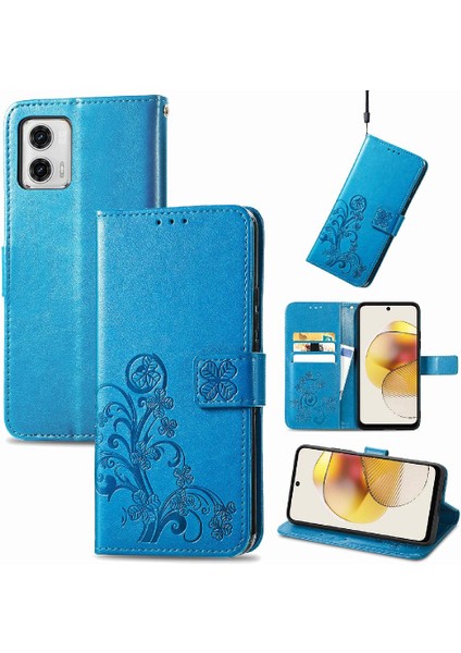 Motorola Moto G73 Için Kılıf Deri Kılıf Kapak Kapak Kısa Kayış Dört Yaprak (Yurt Dışından)