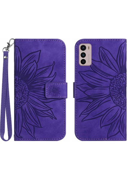 Motorola Moto G42 Kabartmalı Ayçiçeği Flip Cüzdan Telefon Kılıfı Pu (Yurt Dışından)