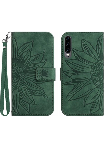 Kart Pu ile Huawei P30 Kabartmalı Ayçiçeği Flip Cüzdan Telefon Kılıfı Için Kılıf (Yurt Dışından)