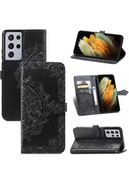Samsung S21 Ultra Flip Kapak Için Kılıf Zarif Desen Deri Kılıf (Yurt Dışından)