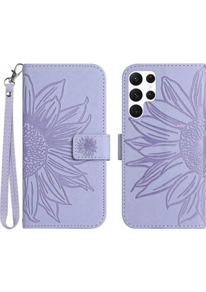 Kart Yuvaları Tutucu ile Samsung Galaxy S24 Ultra Için Kılıf Kabartmalı Flip Pu (Yurt Dışından)