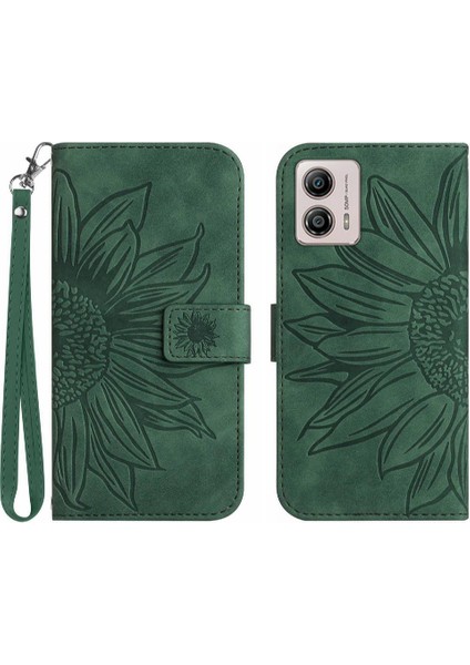 Motorola Moto G53 Flip Cüzdan Telefon Kılıfı Için Kılıf Kabartmalı Ayçiçeği Kısa (Yurt Dışından)