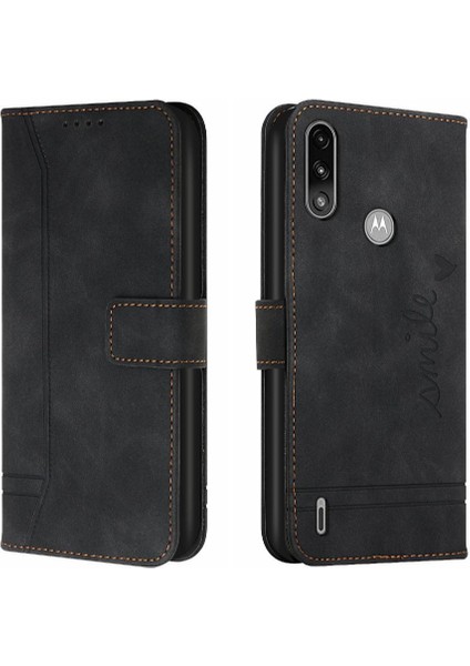 Motorola Moto E7 Güç Için Telefon Kılıfı Pu Deri El Kayışı Flip Folio (Yurt Dışından)