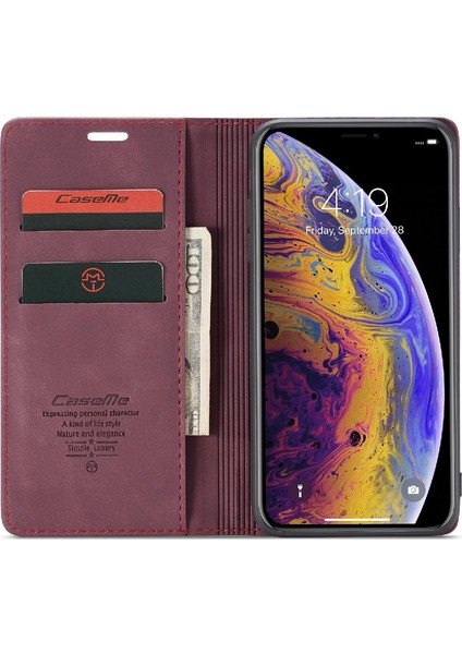 Iphone Xs Max Flip Folio Kitap Kılıf Için Flip Case Kart Yuvası Kickstand Pu (Yurt Dışından)