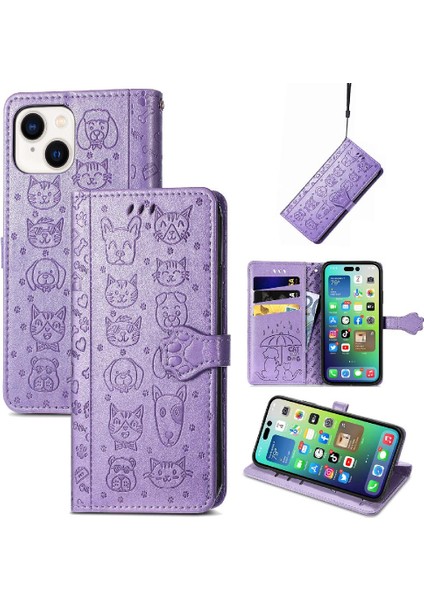 Iphone 14 Için Kılıf Artı Darbeye Karikatür Hayvanlar Deri Kılıf Flip (Yurt Dışından)
