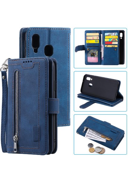Samsung Galaxy A40 9 Kart Yuvaları Için Flip Case Kordon Kickstand Cüzdan Pu (Yurt Dışından)