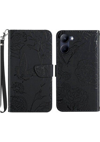Realme C33 Çiçekler ve Kelebekler Anti-Damla Koruma Deri Için Kılıf (Yurt Dışından)