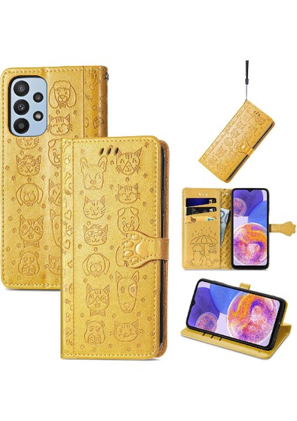 Samsung Galaxy A23 Kılıf Için Kılıf Kısa Kayış Karikatür Hayvanlar Flip (Yurt Dışından)