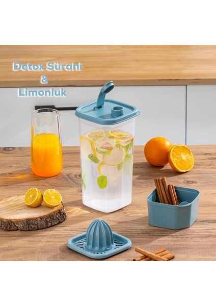 06-1109 Sızdırmaz Kapaklı Matara Detoks Sürahi - Limonluk Şerbetlik Şeffaf 1,5 L