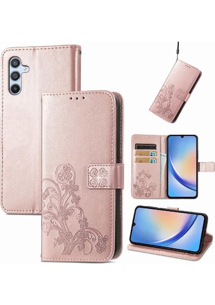 Samsung Galaxy A34 5g Zarif Iş Dört Yapraklı Yonca Flip Case (Yurt Dışından)