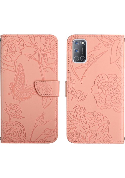 Oppo A92/A72/A52 Bilek Kayışı Çiçekler ile Darbeye Dayanıklı Deri Kılıf (Yurt Dışından)