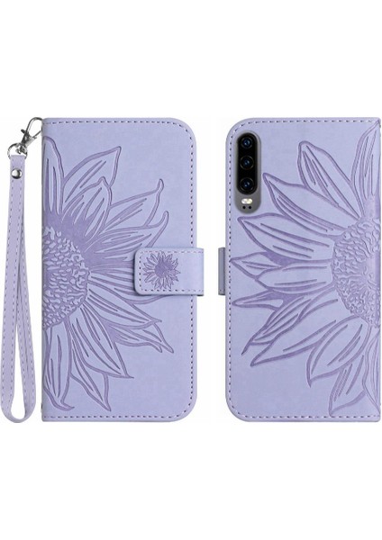 Kart Pu ile Huawei P30 Kabartmalı Ayçiçeği Flip Cüzdan Telefon Kılıfı Için Kılıf (Yurt Dışından)