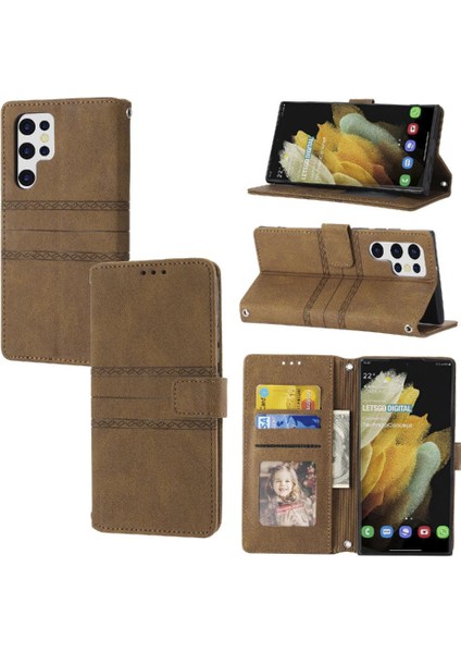 Gx Shop Samsung Galaxy S22 Ultra 5g Için Flip Case Cüzdan Kılıf Kickstand Pu (Yurt Dışından)