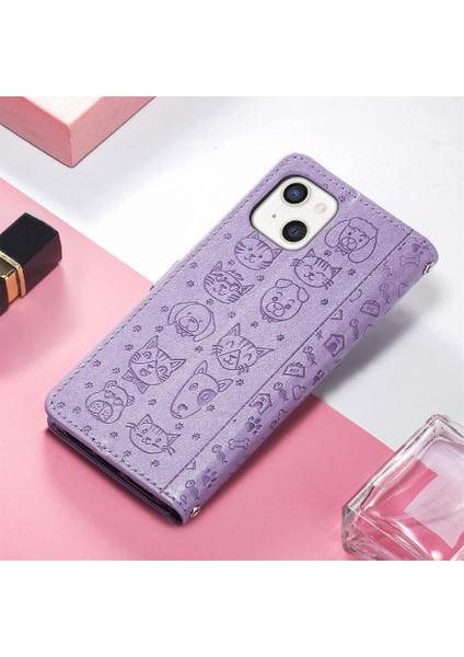 Iphone 13 Mini Deri Kılıf Kapak Kapak Darbeye Karikatür Kısa (Yurt Dışından)